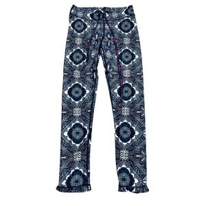 The Upside Leggings Womens Size 6 White Blue Ruffle Hem Activewear Yoga Pants